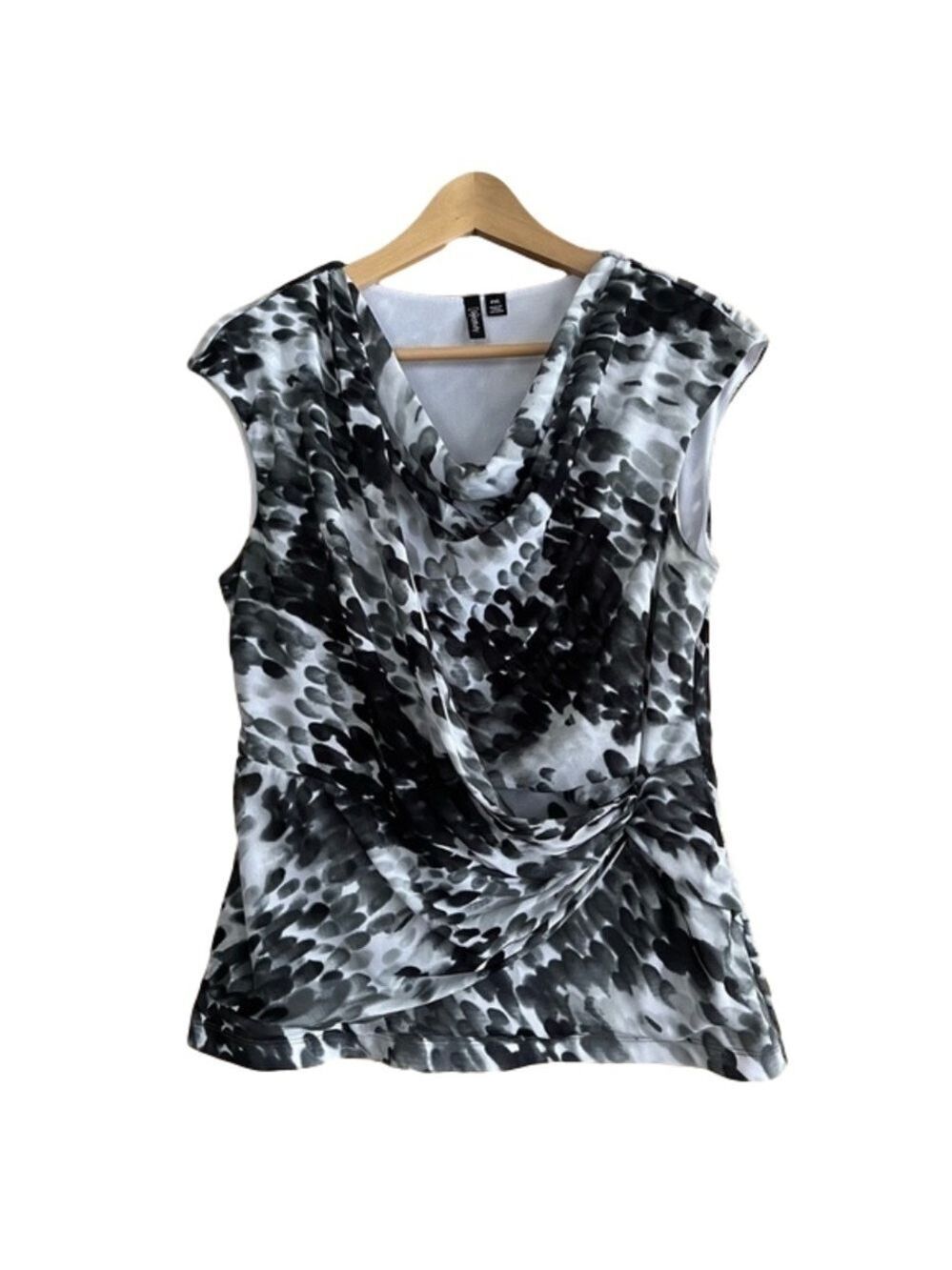 Relativity mock wrap abstract print drape neck petite sleeveless blouse size PXL